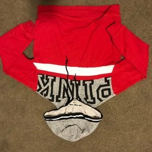 Red and grey color block hoodie